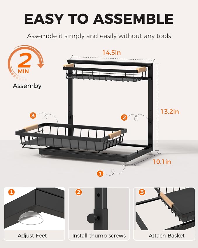 Sevenblue 3 Pack Under Sink Organizer, Height Adjustable 2 Tier Pull-Out Metal - Image 9