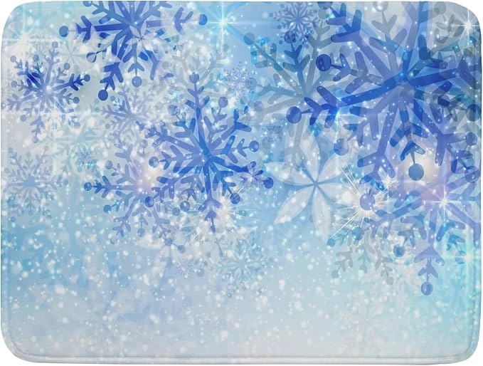 Giwawa 18"x24" Winter Blue Snowflakes Dish Drying Mat Christmas Snow Falling by Giwawa