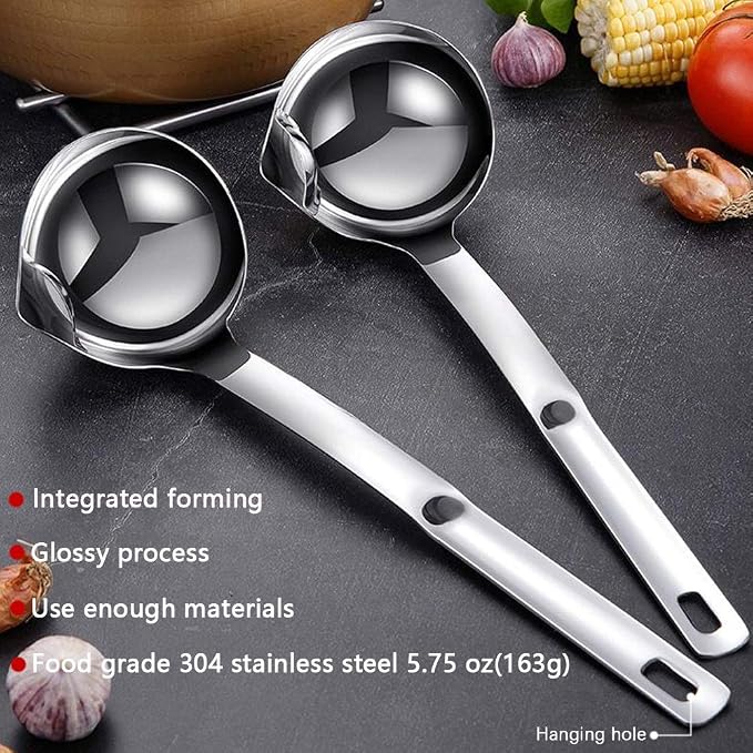 Stainless Steel Oil Separator Soup Ladle Gravy Food Fat Separator Skimmer Spoon - Image 4