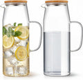 Hsei 2 Sets Glass Pitcher with Lid, 67.6 oz / 2000 ml Water Carafe with Handles by Hsei