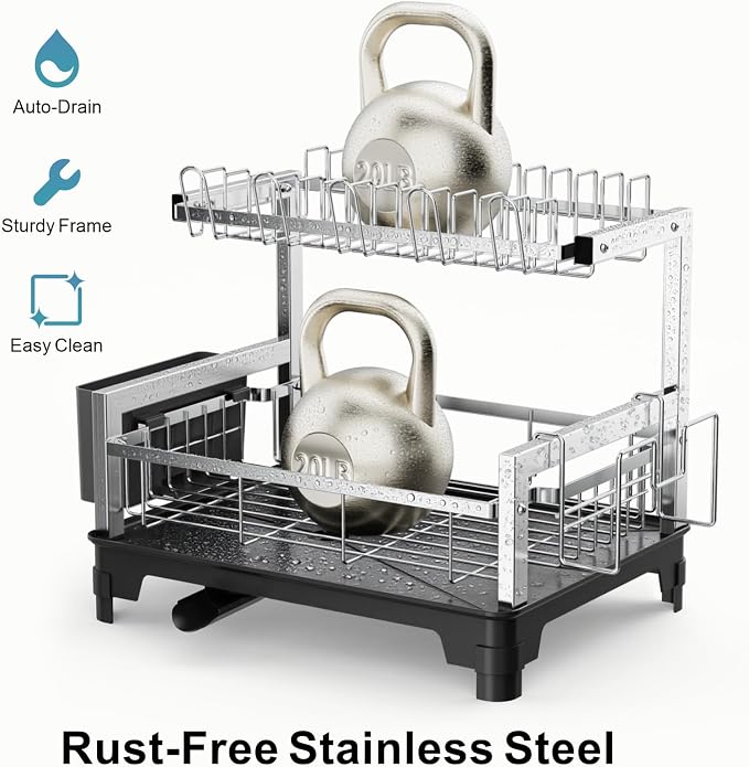 GSlife Stainless Steel Dish Drying Rack 2 Tier, Compact Dish Racks - Image 4
