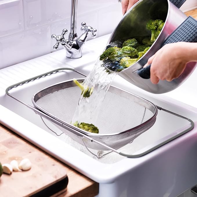 AJIODA Over The Sink Colander, 6 Quarts Stainless Steel Oval Colander - Image 6