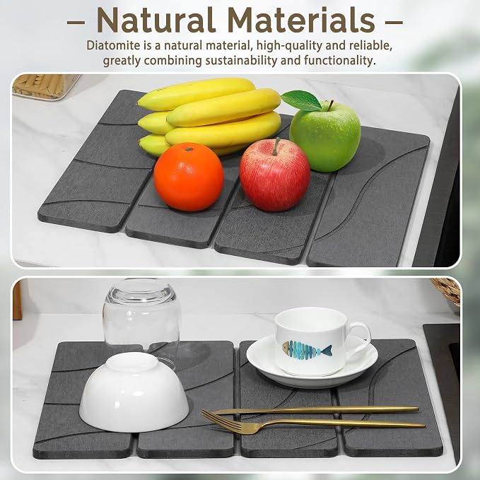 Small Stone Dish Drying Mat for Kitchen Counter, Foldable Water Absorbing - Image 8