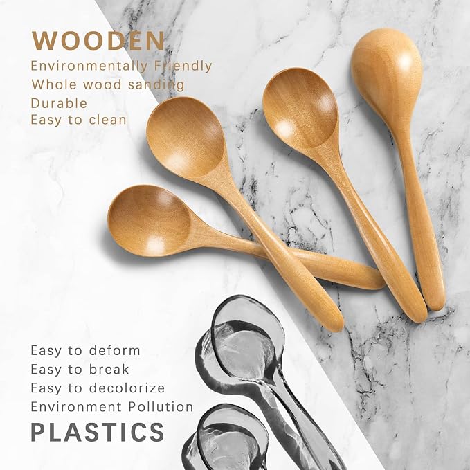 4 PCS Wooden Spoons for Honey, 6.7 inch Small Wooden Spoons - Image 3