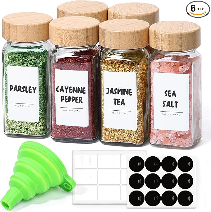 ComSaf 4 oz 6Pcs Glass Spice Jars by ComSaf