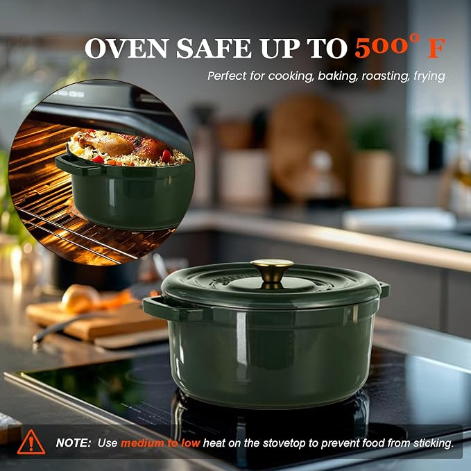 Overmont Enameled Cast Iron Dutch Oven - 5QT Pot - Heavy-Duty Cookware - Image 8