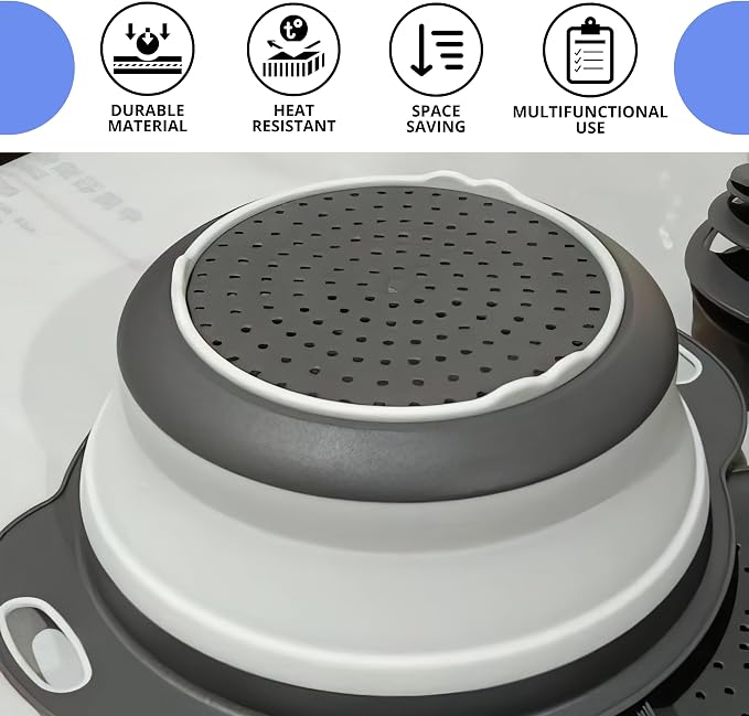 Round Silicone White Colander Collapsible – Foldable White Kitchen Strainer - Image 4