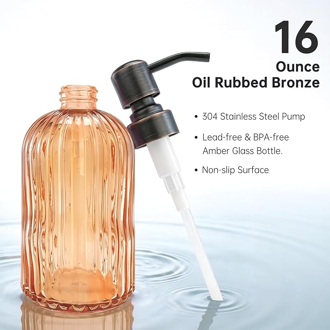 16 OZ Orange Glass Soap Dispenser, Kitchen Hand Soap Dispenser - Image 4