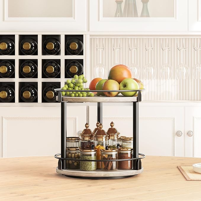 YATINEY Lazy Susan Organizer, Rotating Spice Rack, 2 Tier Spice Turntable - Image 3