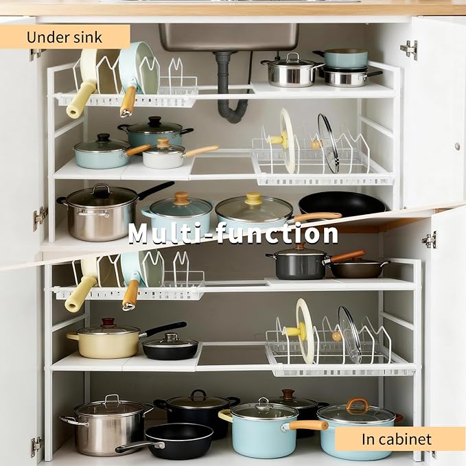 Pots and Pans Organizer Under Cabinet, Expandable Length, Adjustable Height - Image 5