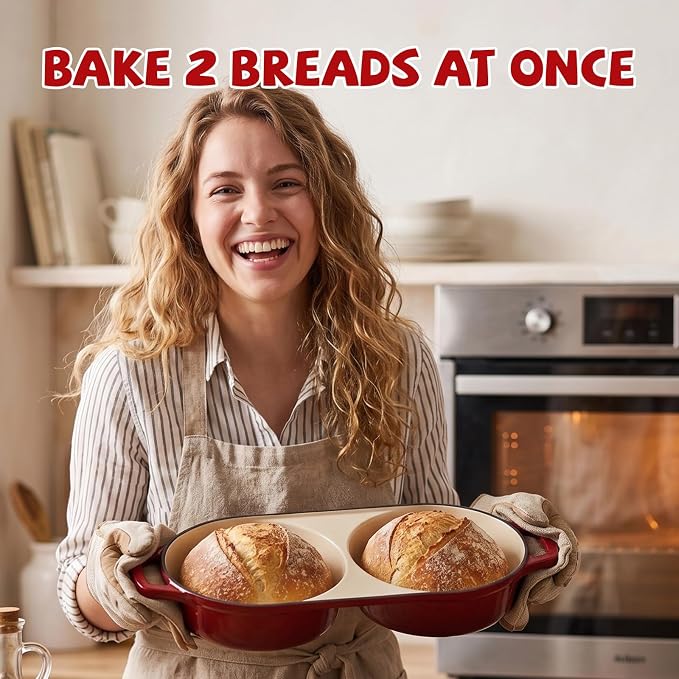 Double Dutch Oven Pot with Lid, Enameled Cast Iron Bread Loaf Pan, Dutch Oven - Image 4