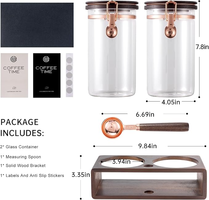 Glass Coffee & Sugar Canister Set, 2×45OZ Airtight Glass Storage Jars - Image 2
