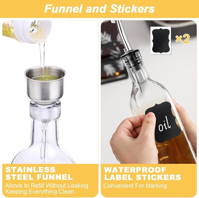 Olive Oil Dispenser Bottle, 2 Labels, 1 Brush and 1 Funnel Oil Bottles - Image 4