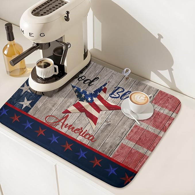 Kawani 4th of July Dish Drying Mat 16x18 Inch Patriotic God Bless America - Image 7