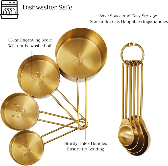 Golden 304 Stainless Steel Measuring Cups and Spoons Set, Premium Gold Kitchen - Image 4