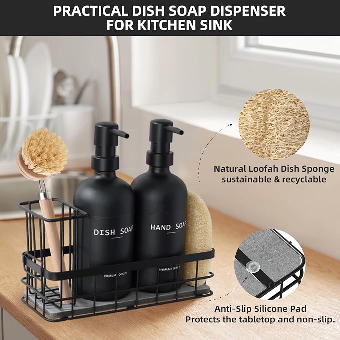 Dish Soap Dispenser for Kitchen, 16.9 fl oz Black Hand and Dish Soap Dispenser - Image 6