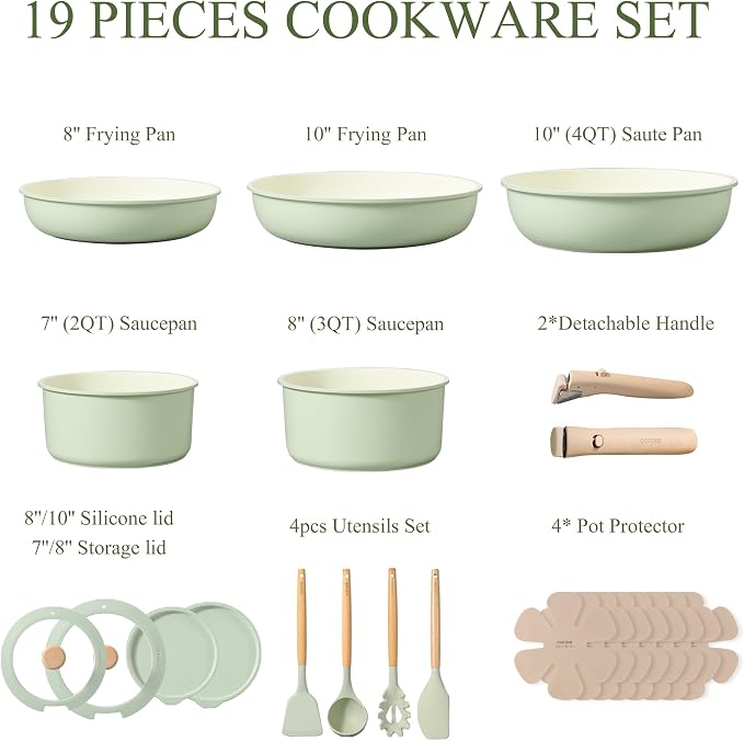 CAROTE Pots and Pans Set, Nonstick Cookware Set Detachable Handle, RV Cookware - Image 2