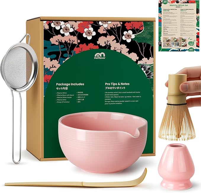 Matcha Whisk Set, Ceramic Bowl Matcha Kit & Handcrafted Bamboo Chasen, Complete by Metflavor
