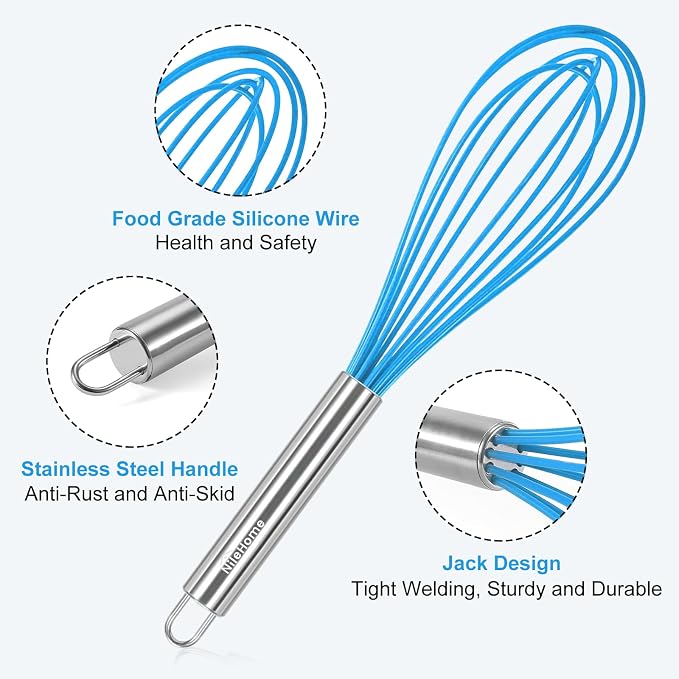 NileHome Whisk Commercial Stainless Steel wisk & Silicone Non-Stick Coated - Image 3