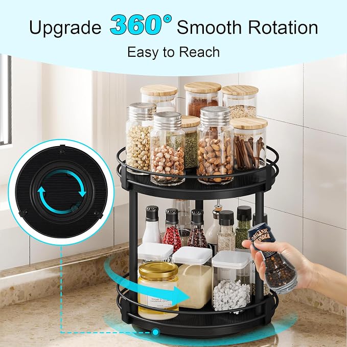 Snughome Lazy Susan Spice Rack, 2 Tier Rotating Spice Rack, Wood Lazy Susan - Image 4