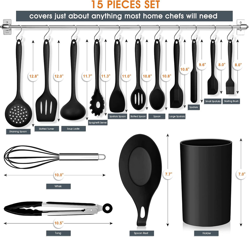 Kitchen Utensils Set, E-far 15-Piece Silicone Cooking Utensils with