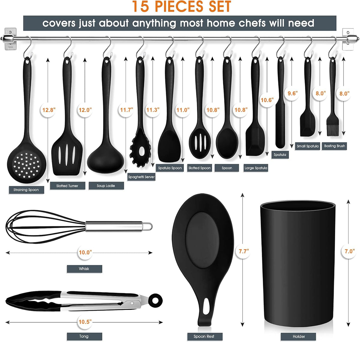 Kitchen Utensils Set, E-far 15-Piece Silicone Cooking Utensils with