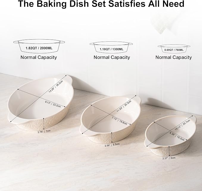 Dafuceramic Casserole Dishes for Oven Sets of 3, Ceramic Oval Baking Dish - Image 2
