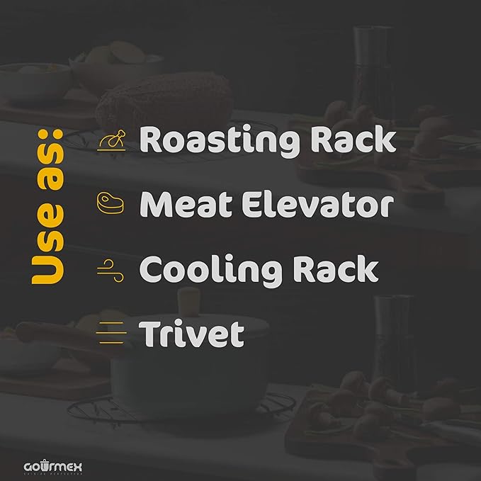 Black Oval Roasting Rack with Integrated Feet | Stainless Steel Kitchen Rack - Image 7