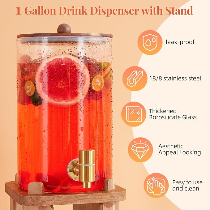 1 Gallon Glass Drink Dispensers: Beverage Dispenser - Image 6