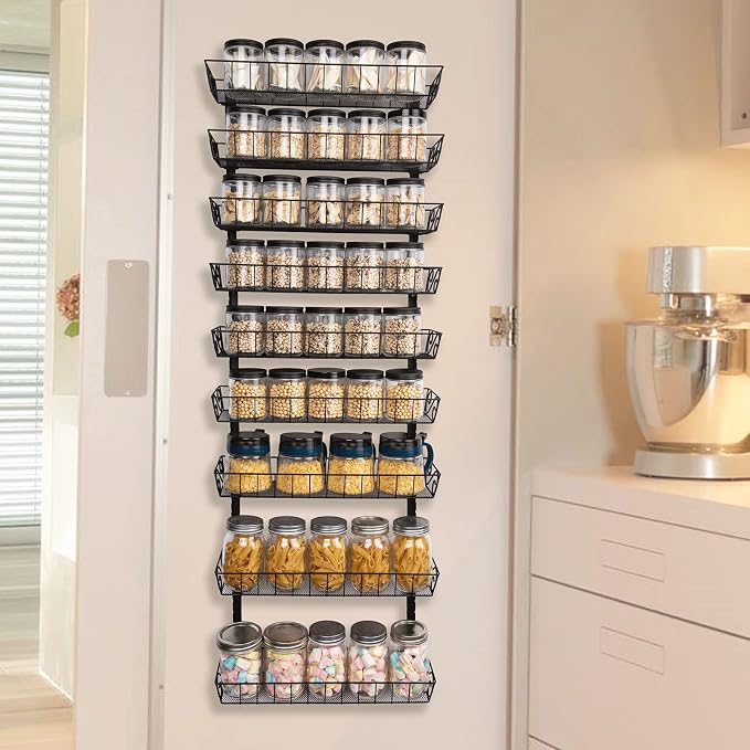 SWOMMOLY Adjustable Wall Mount Spice Rack, 9-Tier Dual-use Organizer - Image 2