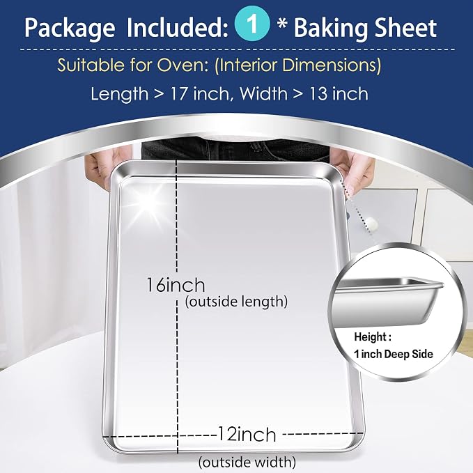P&P CHEF 16 Inch Baking Cookie Sheet, Oven Pan Tray Stainless Steel Sheet Pan - Image 2