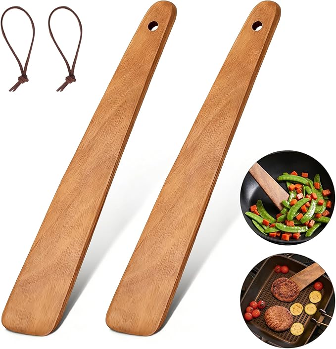 2PCS Teak Wooden Spatula for Cooking, 12 Inch Wood Spatula Turner & Egg Flipper by Azureblue