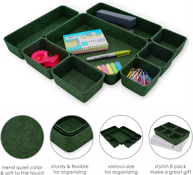 Welaxy Desk drawer organizer bins shallow trays felt storage desktop box - Image 5