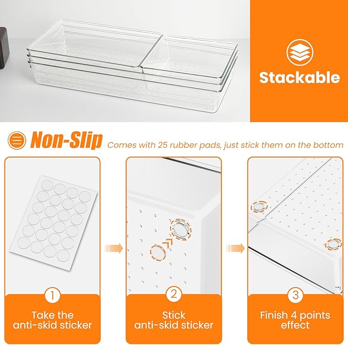 12 Pack Clear Plastic Drawer Organizer Set, Acrylic Non Slip Non Cracking - Image 3