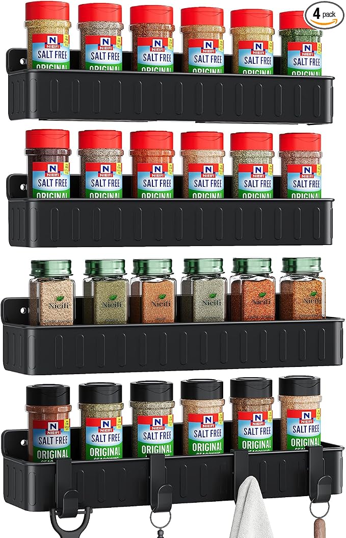 Nieifi Spice Rack Wall Mount, 4 Pack, Screw or Adhesive Installation, Spice by Nieifi