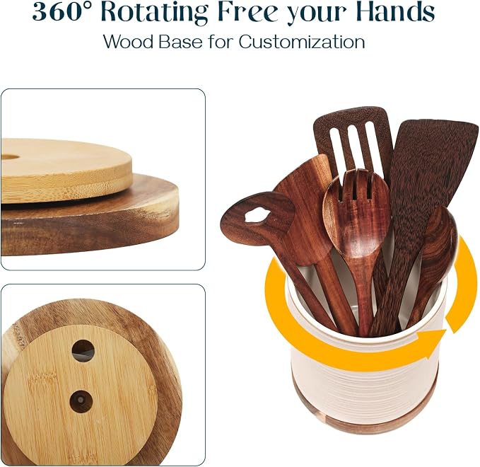DOWAN 360° Rotating Extra Large Cooking Utensil Holder, 7.6" Kitchen Utensil - Image 3