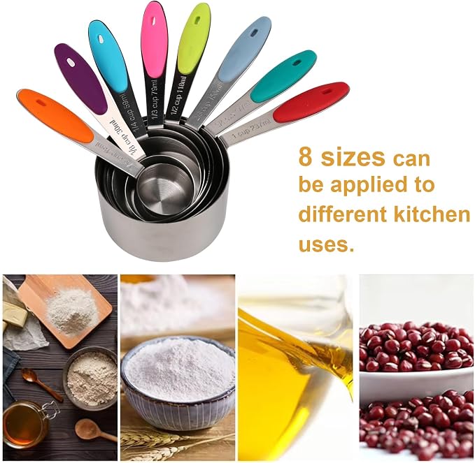Stainless steel measuring cup set, consisting of 8 cups, suitable - Image 4