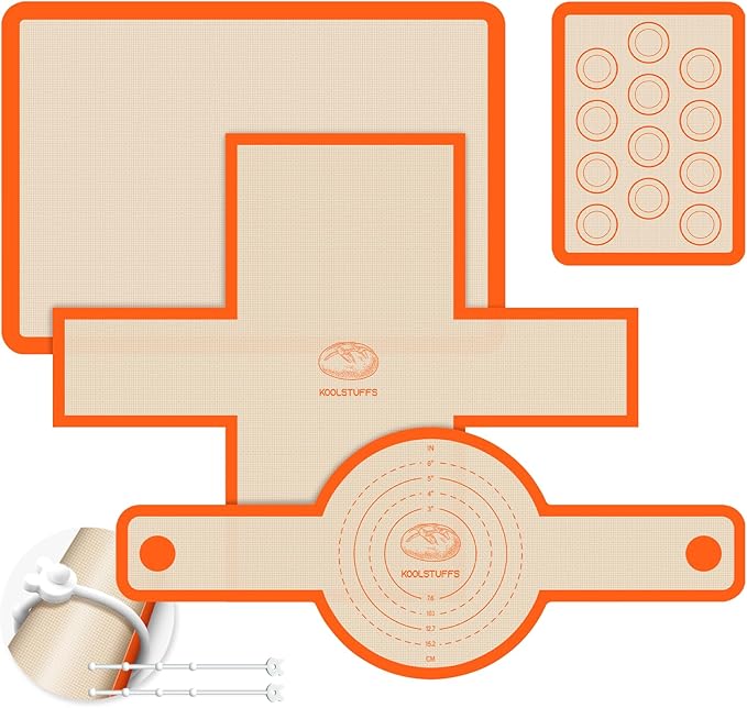 Silicone Baking Mat Set of 4, Nonstick Reusable Silicone Bread Sling & Loaf Pan by Koolstuffs