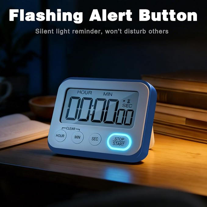 Digital Kitchen Timer Magnetic Loud Alarm, Large LCD Screen Silent/Beeping - Image 2