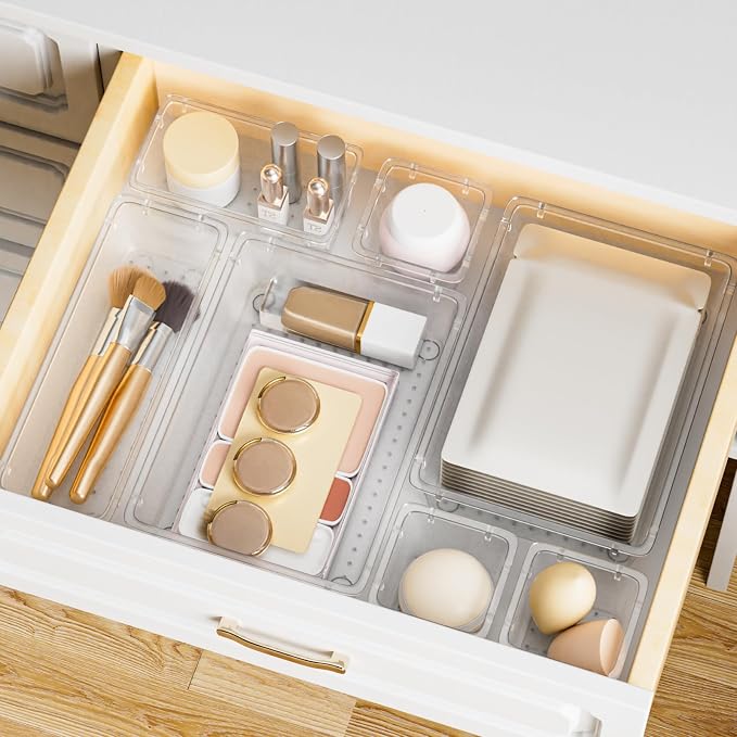 SpaceHacks 15 PCS Clear Plastic Drawer Organizer Set, 4-Size Acrylic Drawer - Image 7