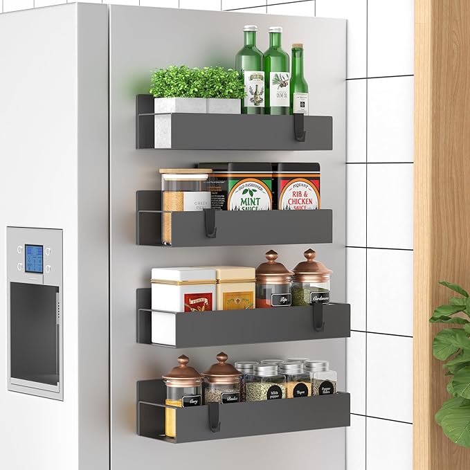 HuggieGems 4 Pack Magnetic Spice Storage Rack Organizer by HuggieGems