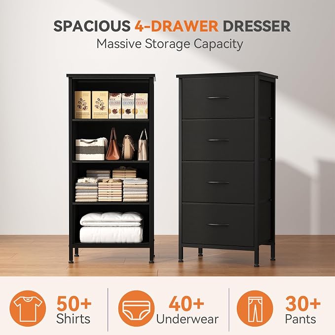 Sweetcrispy 4 Fabric Drawer Small Dresser, Bedside Nightstand - Image 4