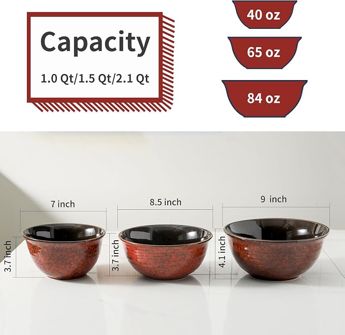 Hasense Mixing Bowls Set of 3, Procelain Serving Bowls Set - Image 5