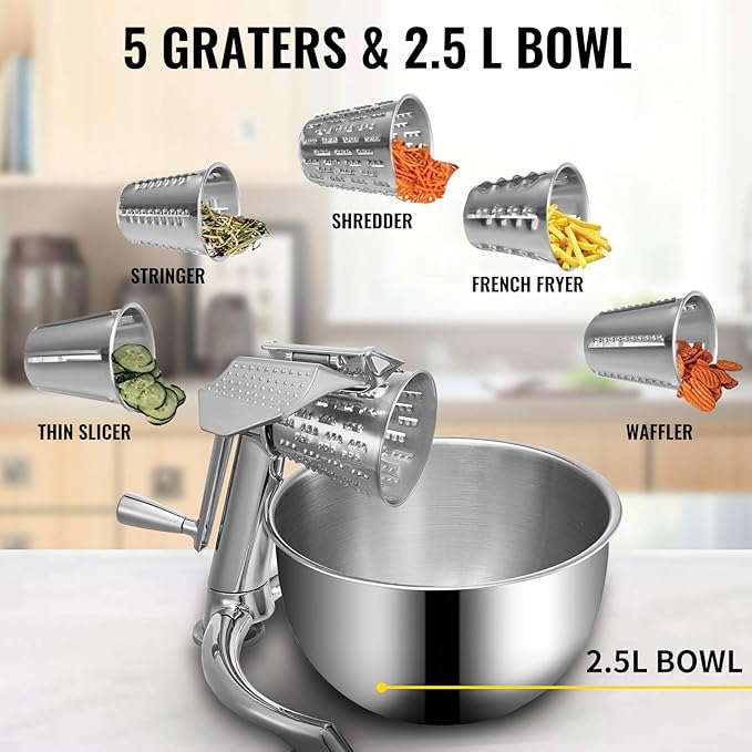 VEVOR Rotary Cheese Grater, Zinc Alloy Rotary Vegetable Mandoline, Manual - Image 3