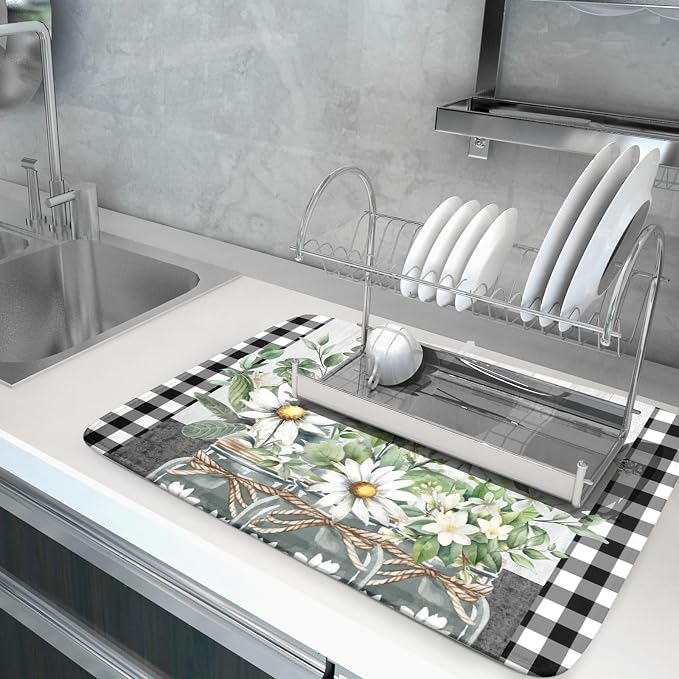 Spring Summer Daisy Floral Dish Drying Mat - Image 5
