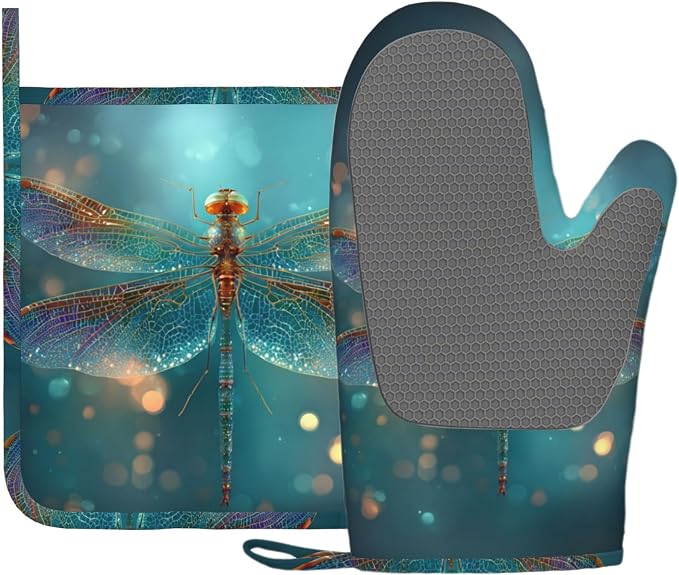 Fantasy Green Dragonfly Oven Mitt and Pot Holder by Unknown