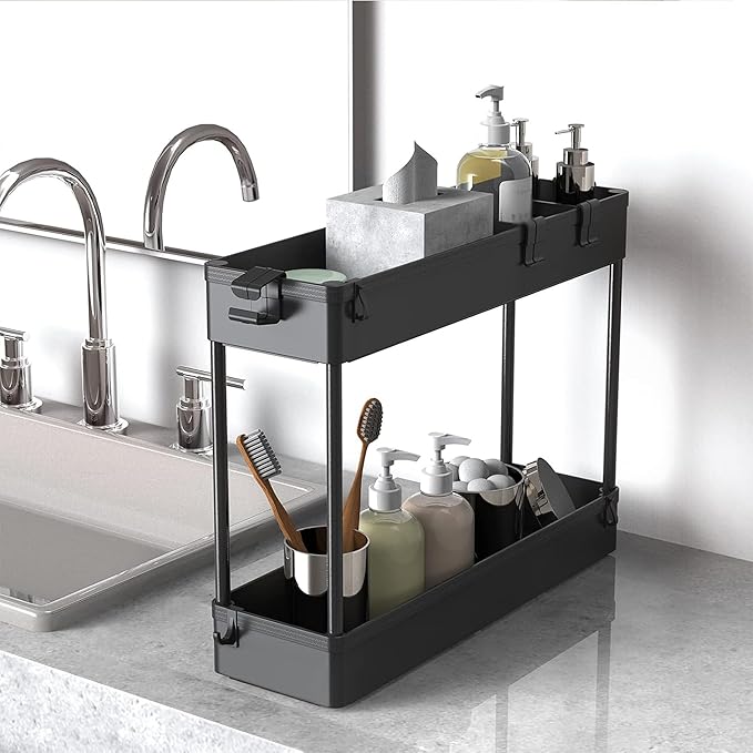 SPACELEAD 2-piece Set Slim Storage Cart 3 Tier, Bathroom Organizer Rolling - Image 4