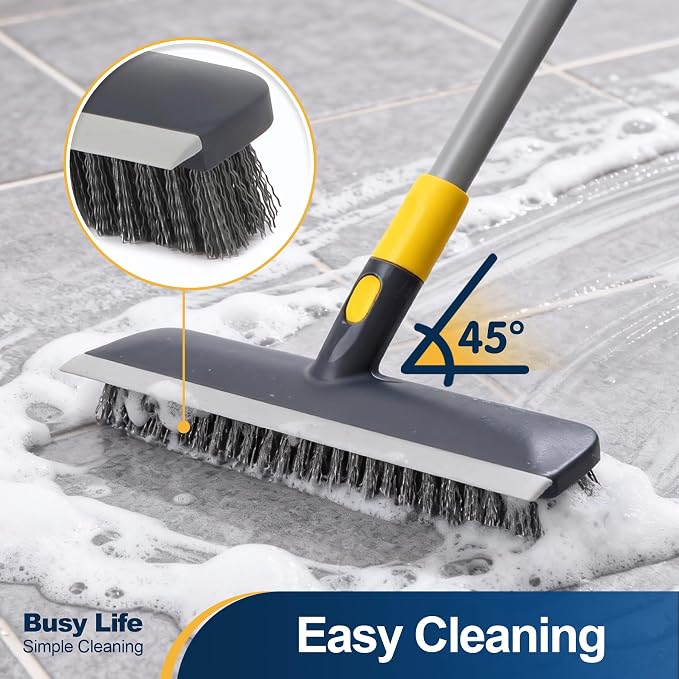 Yocada Floor Scrub Brush Telescopic Handle 2 in 1 Scrape Brush Stiff Bristle - Image 2