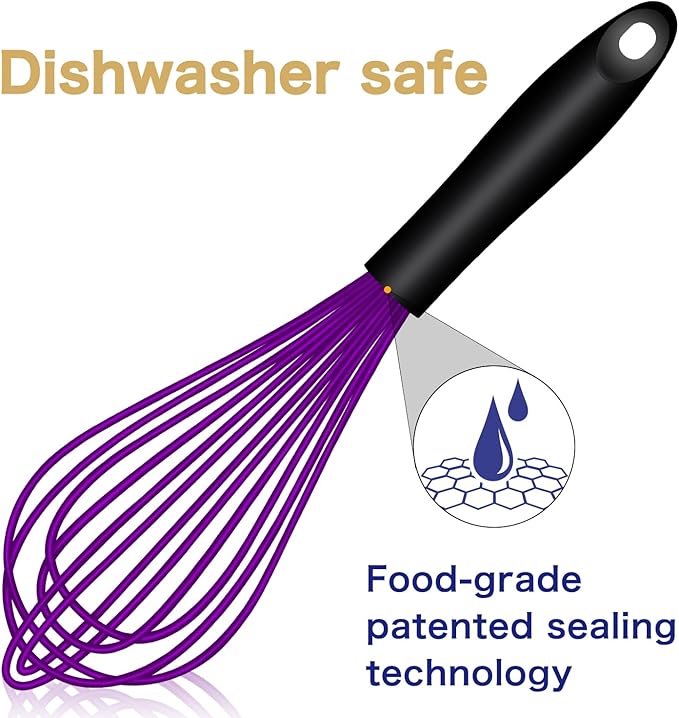 OYV Dishwasher Safe Purple Silicone Whisk, Sealed Waterproof Design Set of 3 - Image 2