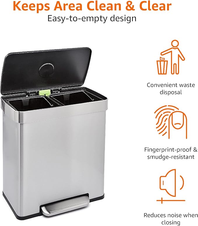 Amazon Basics Dual Compartment Recycling Trash Can - Image 3